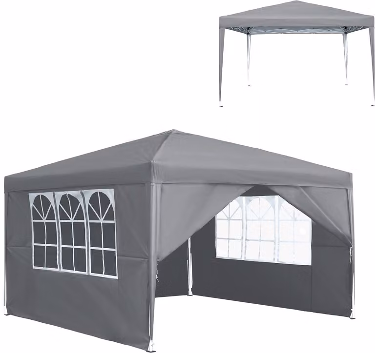 Aufun Vouwbare Paviljoen 2,5 x 2,5 m - Grijs - Met UV-bescherming, 4 zijwanden en vensters