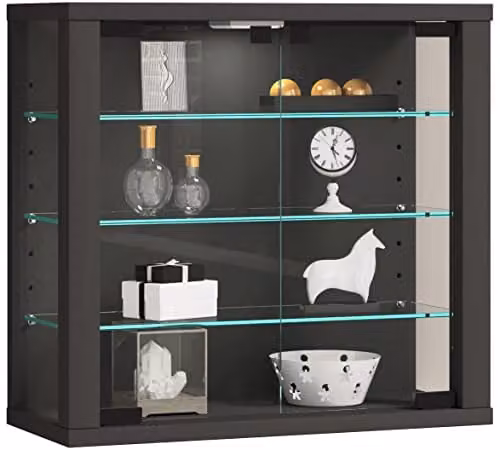 VCM Vitrinekast Vitrosa Anthraciet/Grijs - Wandvitrine met Glazen Deuren en Interne Planken - H 40 x B 43 x D 18 cm