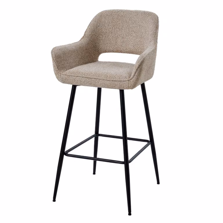 Barkruk Fallon Opulence 08 taupe met boucle stof en metalen frame