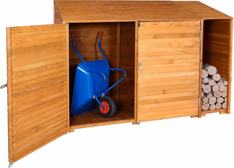 Mendler Tuinhuis HWC-J75 Opslag voor gereedschap en hout, Gebeitst, Natuurlijke kleur, B: 250 cm, D: 180 cm, H: 93 cm