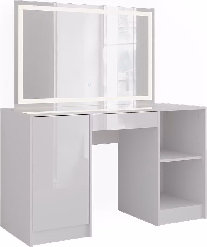 Vicco Kaptafel met LED-spiegel Sherry Wit/Wit Hoogglans Breedte: 128,2 cm