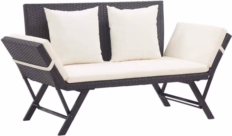 2-in-1 Outdoor Ligstoel en Tuinbank met Zitkruk, Verstelbaar, B/D/H: 176 x 70 x 80 cm