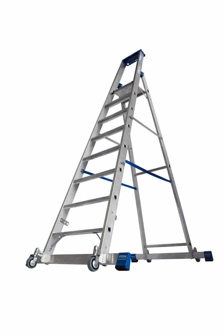 Krause Stufen-Stehleiter trap met 8 treden en dwarsbalk, verrijdbaar, model 127327