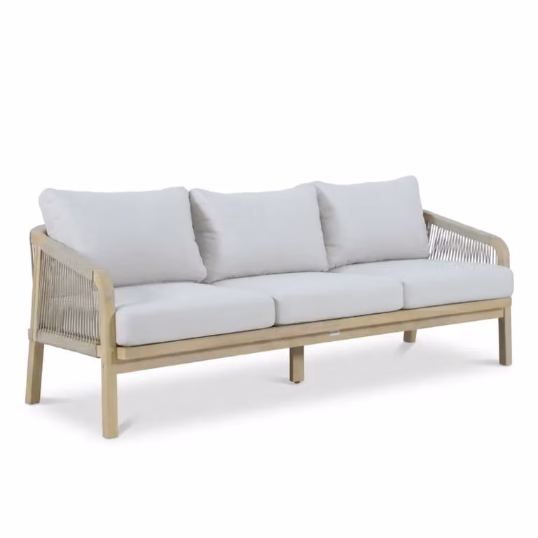Rivello 3-zits tuinbank van hardhout en touw in zand, Breedte: 203 cm