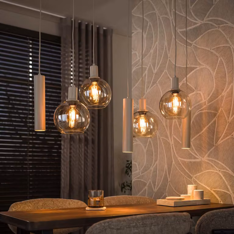 WoonStijl Hanglamp Sfera 4+3L Beige Modern met Glazen en Metalen Elementen