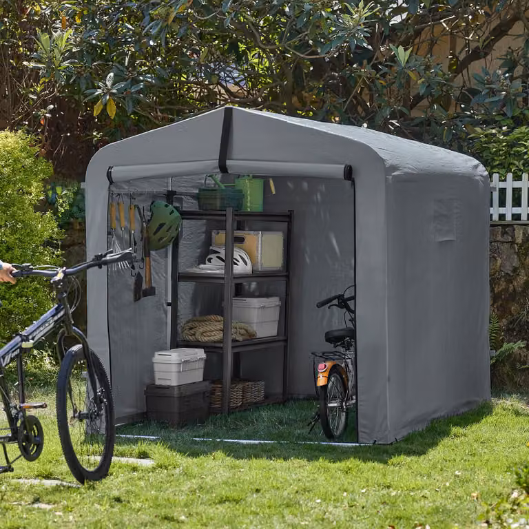 SoBuy Fietsschuur KLS11-L-DG weerbestendige carport voor 2-4 fietsen met UV-bescherming