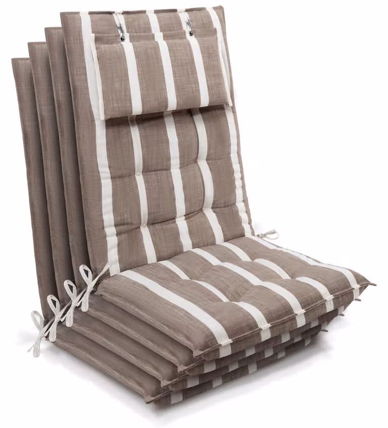 Beautissu 4-delige set zittingkussens voor hoge rugleuningen, beige-wit gestreept, B/D/H: 120 x 50 x 8 cm