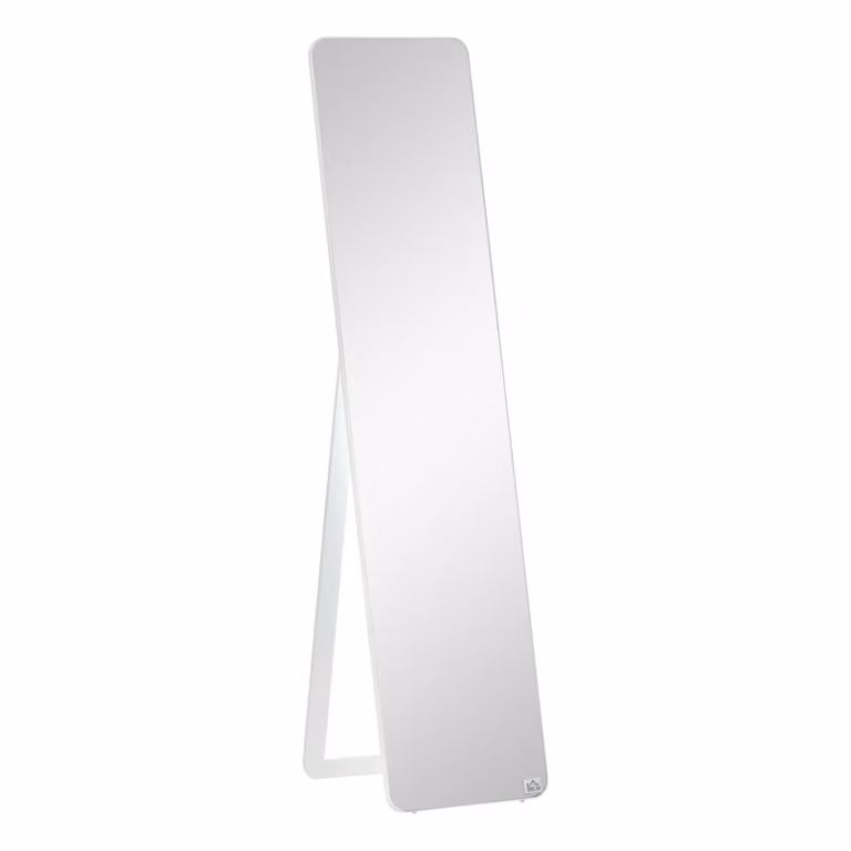 HOMCOM Staande spiegel met wit houten frame, vrijstaand of wandmontage, minimalistisch design, B/D/H: 37 x 43 x 156 cm