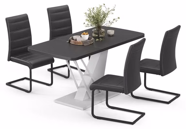 Vicco Fenaro Eettafelset Zwart/Wit met 4 eetkamerstoelen, B/D/H: 120 x 80 x 76 cm