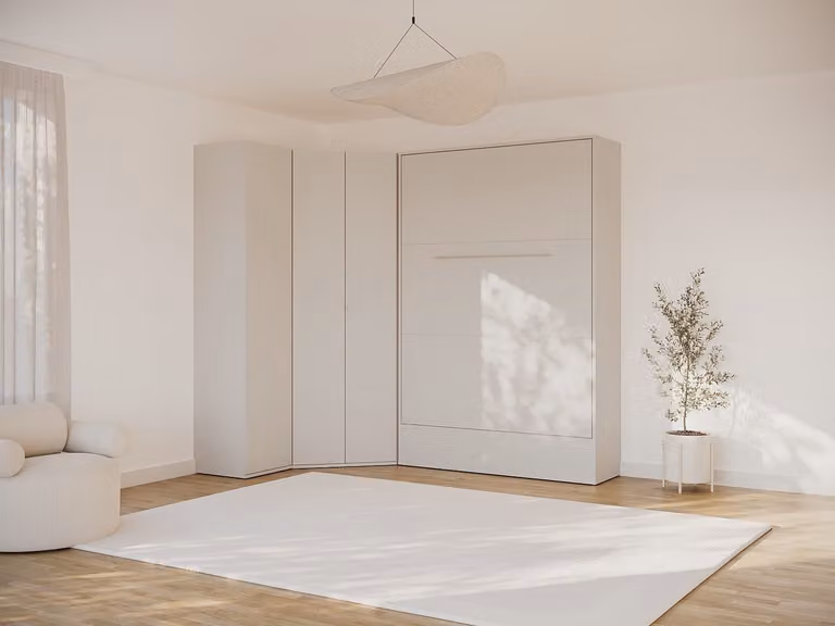 Vente-unique Wandbed van hout in beige natuurlijk licht, 140 x 200 cm