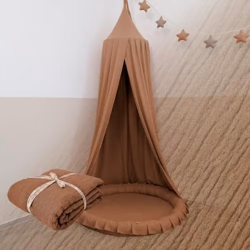 Lilimaus Baldakijn voor de kinderkamer - Bedhemel van 100% katoenmousseline - Bruin - 245 cm
