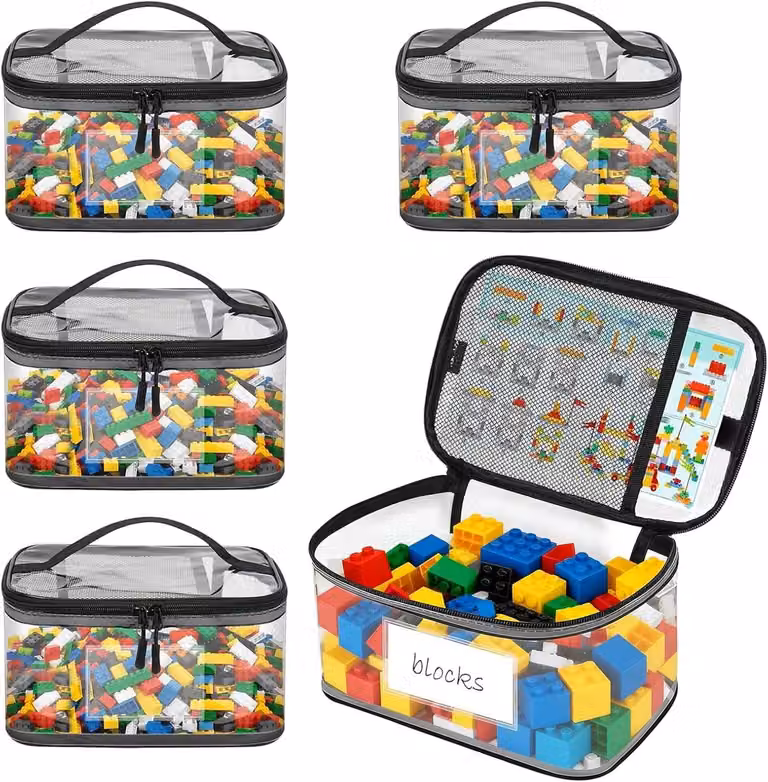 ESYFOR Set van 4 Transparante Speelgoedopbergtassen met Ritssluiting en Netzakken, Waterdicht PVC, B/D/H: 24 x 17,5 x 14,5 cm