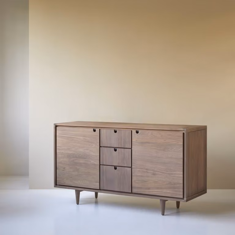 Tikamoon Jonak Opbergmeubel van Massief Notenhout - Bruin - B/D/H: 145 x 50 x 80 cm