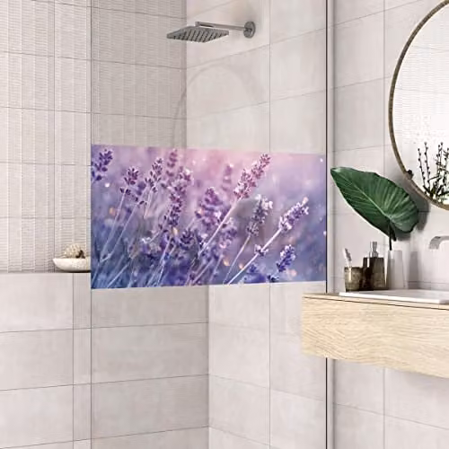 Ondoorzichtige raamfolie met lavendelveld motief voor ramen en douchedeuren, 40 x 100 cm
