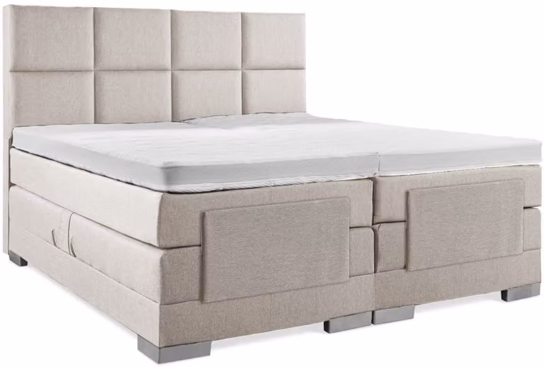 Elektrische Boxspring met 8-vaks hoofdbord en plint - Beige - B/D: 100 x 200 cm