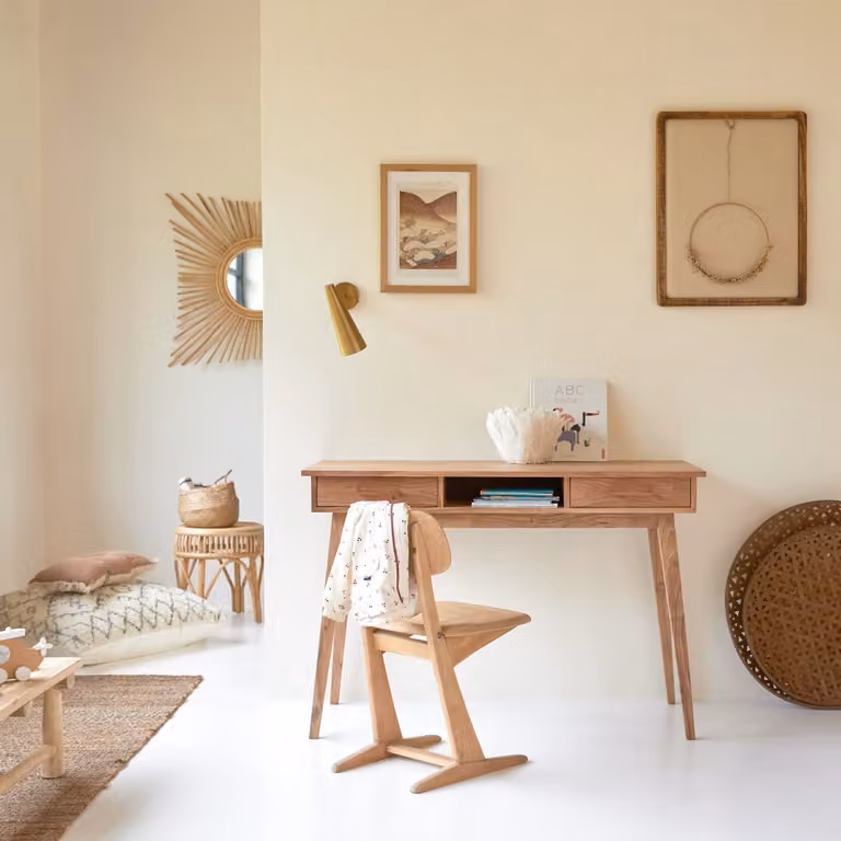 Tikamoon Oslo Kinderbureau van massief acaciahout - Beige/Bruin - B: 117 cm, D: 50 cm, H: 78 cm