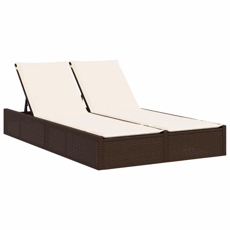 vidaXL Dubbele ligbed met kussens, bruin, polyrotan