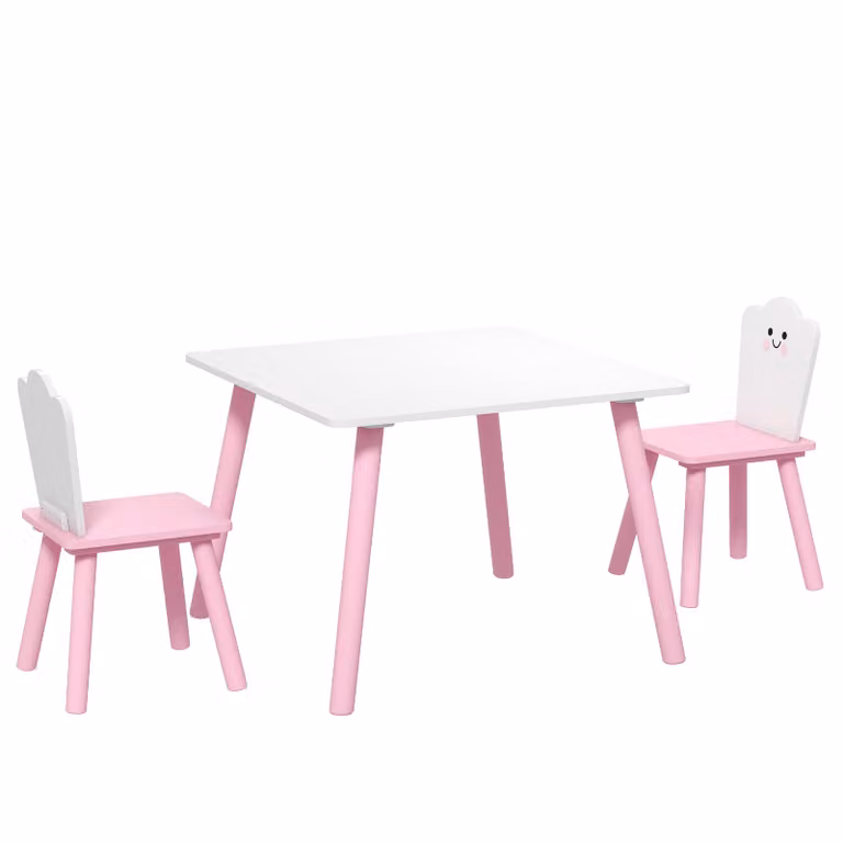 AIYAPLAY Kindertafel- en stoelset 3-delig, roze en wit