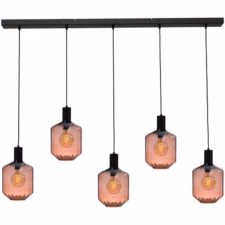 Masterlight Porto 5-lichts hanglamp - Zwart - Met rode glazen - Ø 24 cm