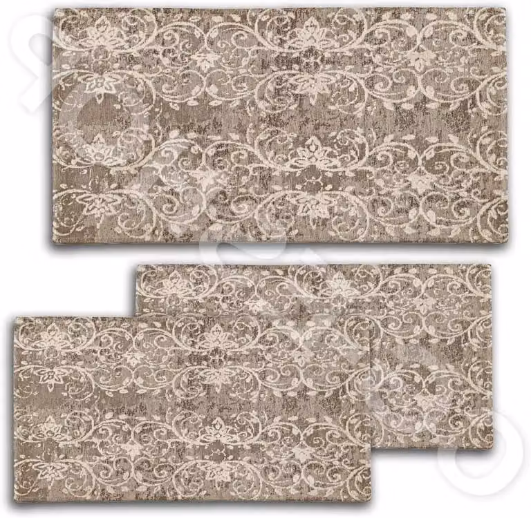 Set van 3 Chenille Bedmatten met Antislip Onderkant - Taupe - B/D: 2x 65 x 110 cm en 1x 85 x 150 cm