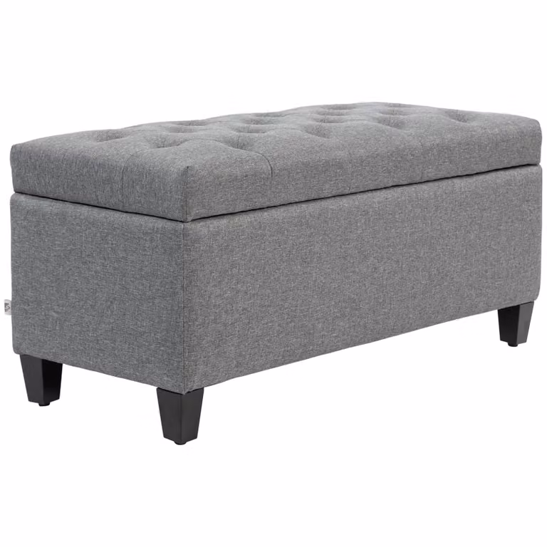 HOMCOM Gestoffeerde zitbank met opbergruimte in lichtgrijs linnenachtig polyester en rubberhout, B/D/H: 100 x 40 x 44 cm