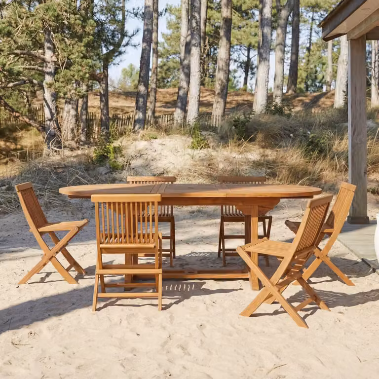 Tikamoon Capri Ovale Tuinset met 6 Stoelen - Bruin - Massief Acaciahout