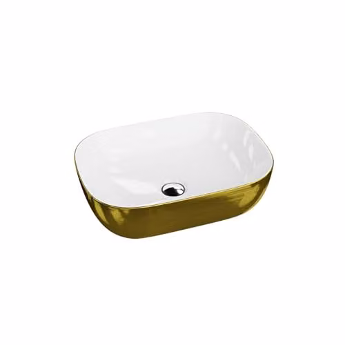 LAVITA Costa Opzetwastafel - Rechthoekig Porselein - Brushed Gold - 46 x 32,5 x 13,5 cm