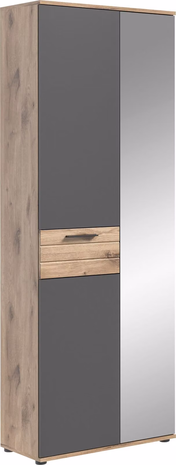 Kledingkast met eikenhout motief en spiegeldeur in basaltgrijs, Breedte: 70 cm