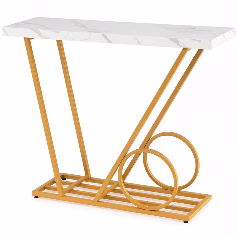 SureDeal Consoletafel Moderne Inbouw met Marmereffect in Wit - B/D/H: 100 x 29,5 x 81 cm
