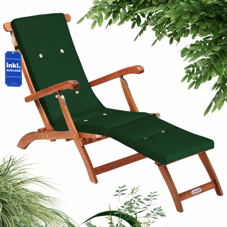 Casaria Set inklapbare ligbedden met houten acaciaframe en kussens, groen, 169 x 54 cm