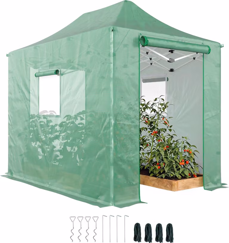 Outsunny opklapbare foliekas met zadeldak, B: 300 cm, D: 200 cm, H: 270 cm
