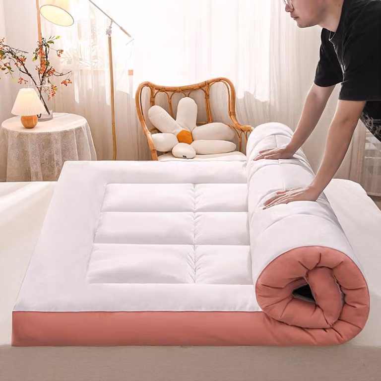 Dikke futonmatras oprolbare topper wit roze B/D/H: 120 x 200 cm