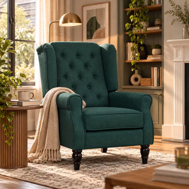 HOMCOM Elegante oorfauteuil met dik gewatteerde bekleding en afneembare bekleding, Donkergroen, H x B x D: 102 x 74 x 86 cm