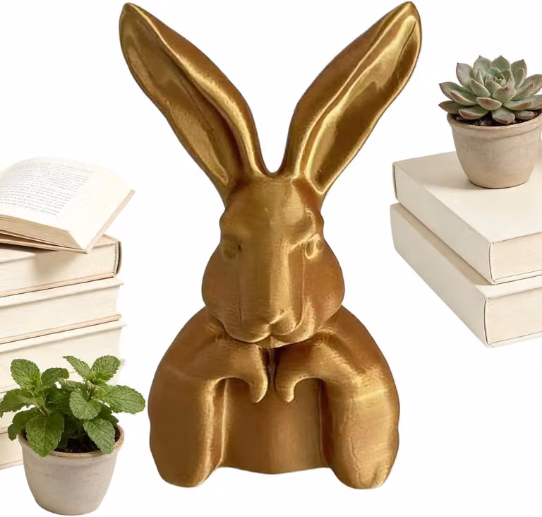 Gouden konijnbeeldje voor paasdecoratie met vintage afwerking, Hoogte: 22 cm, Goud