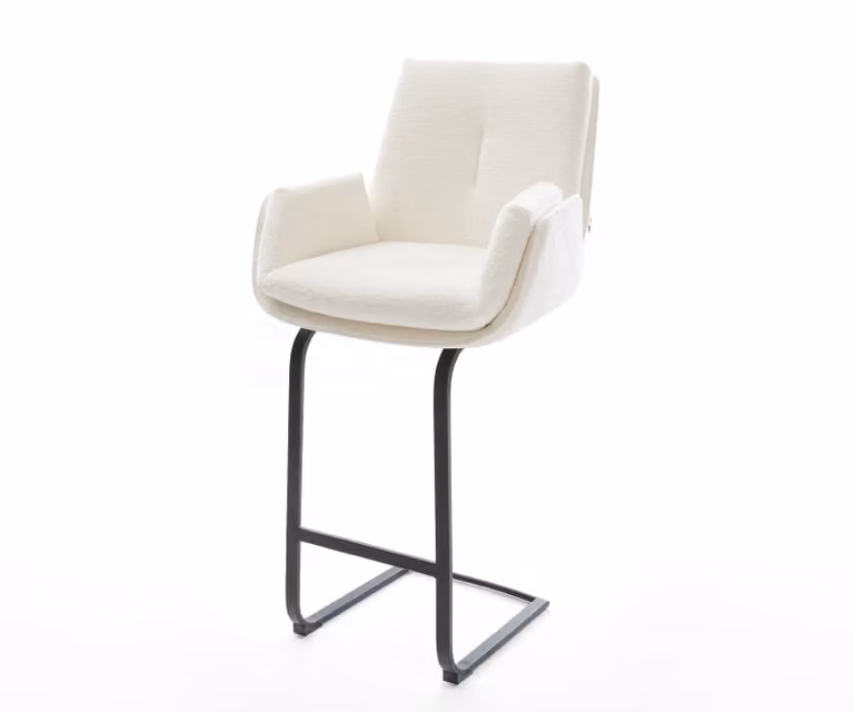 DELIFE Barstoel Clea-Flex met armleunnen, Beige Bouclé en Zwart Metalen Onderstel