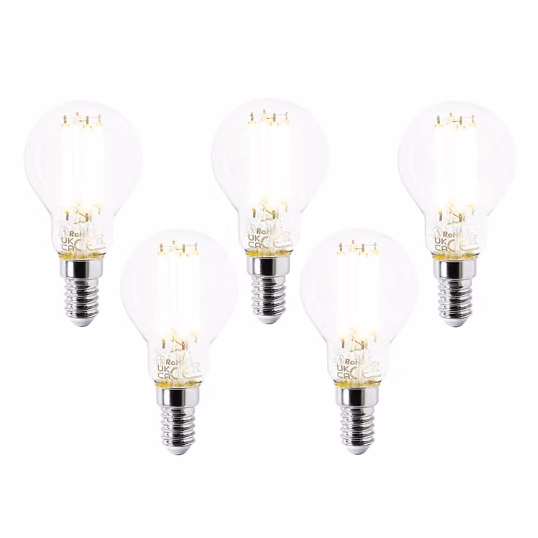 LUEDD Set van 5 E14 LED lampen P45 helder, 2,2W, 470 lm, 2700K warm wit