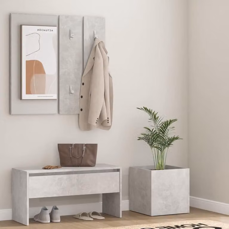 Garderobeset Halbank Entree Meubel met Geïntegreerde Spiegel Betongrijs B/D/H: 80 x 305 x 40 cm