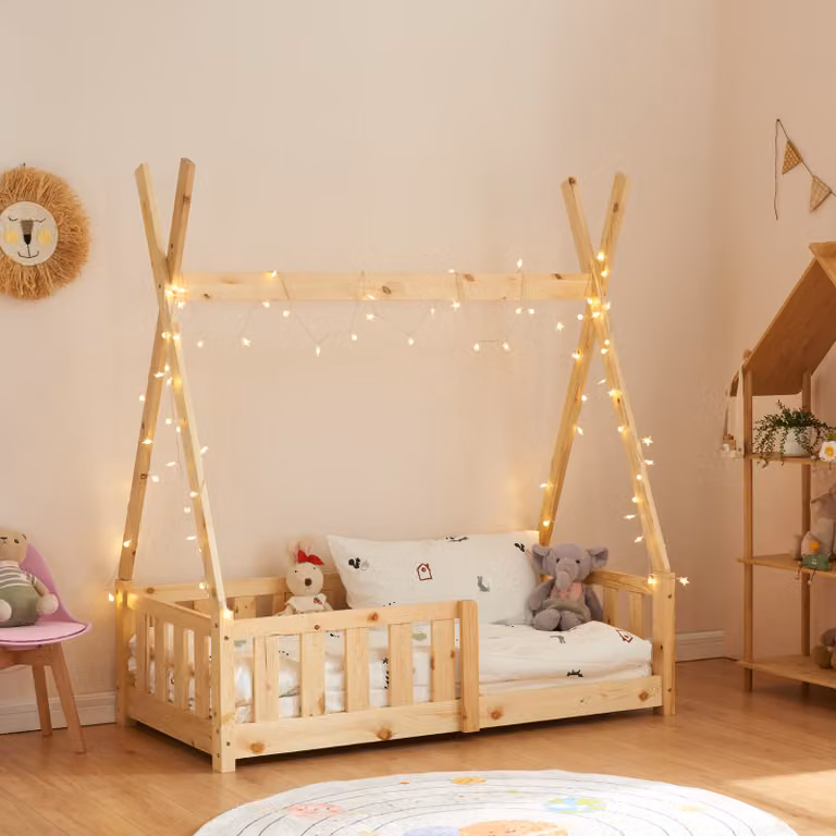 en.casa Kinderbed House Frame van massief hout, 70 x 140 cm