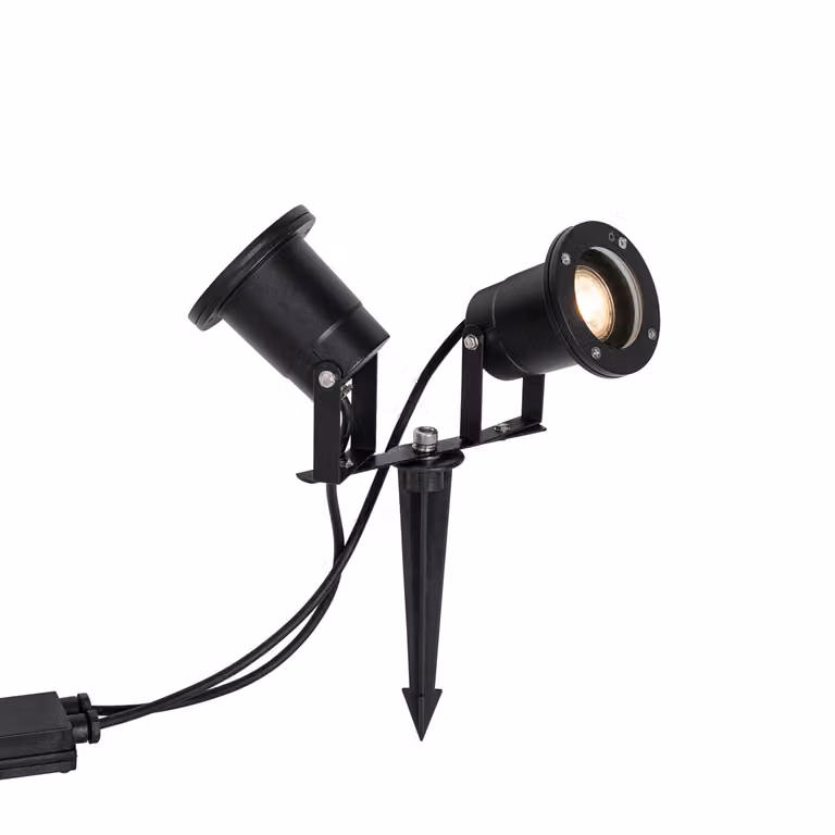 Qazqa Moderne Prikspot Zwart 2-lichts IP65 met Snoer en Stekker 150 cm