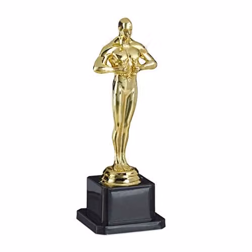 Relaxdays Set van 10 Winnaarsfiguren met Vierkante Voet, Goud en Zwart, Metalen Tafeldecoratie