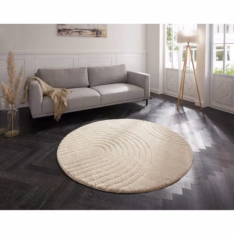home24 Hoogpolig vloerkleed Fergus rond beige/crèmekleurig Diameter: 160 cm