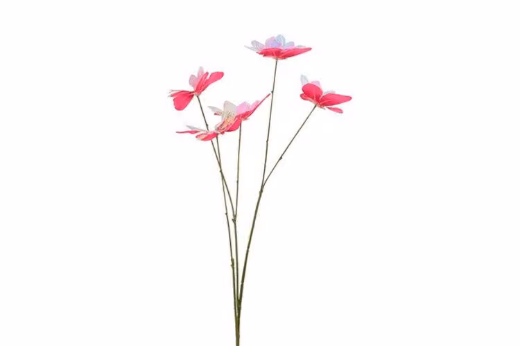 Countryfield zijden tak met iriserende roze vlinder, 76 cm