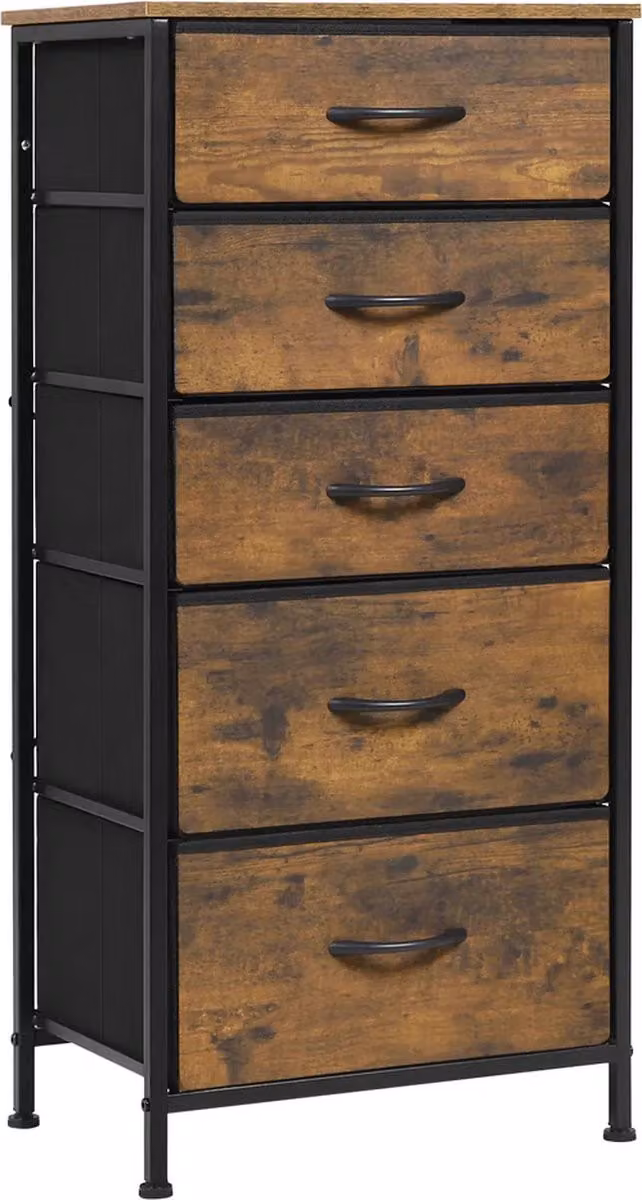 BukkitBow Ladekast met 5 Lades in Vintage Bruin en Gefabriceerd Hout