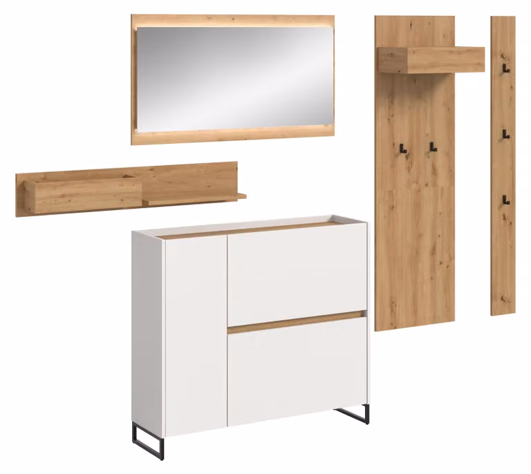 xonox.home Garderobekombinatie met verlichting, Wit en Artisan Oak, B: 192 cm, H: 236 cm, D: 32 cm