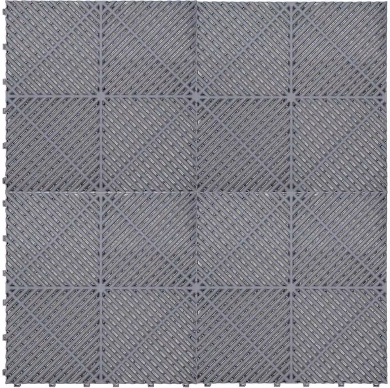 Set van 120 grijze modulaire geventileerde kliktegels van polypropyleen voor garage en werkplaats, 3,2 x 6 m