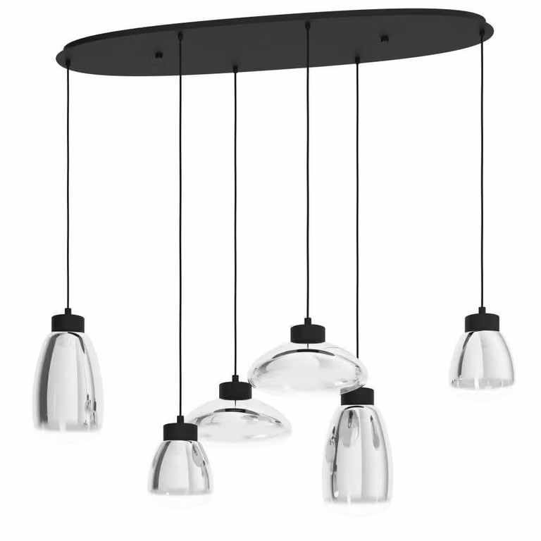 Sarnarra Stars of Light hanglamp voor de eetkamer met transparant glas en zwart metaal, Breedte: 128 cm