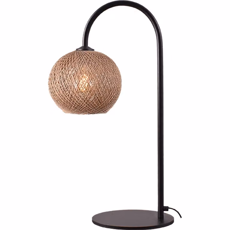 Masterlight Corda boog tafellamp zwart met rotan, Ø 20 cm