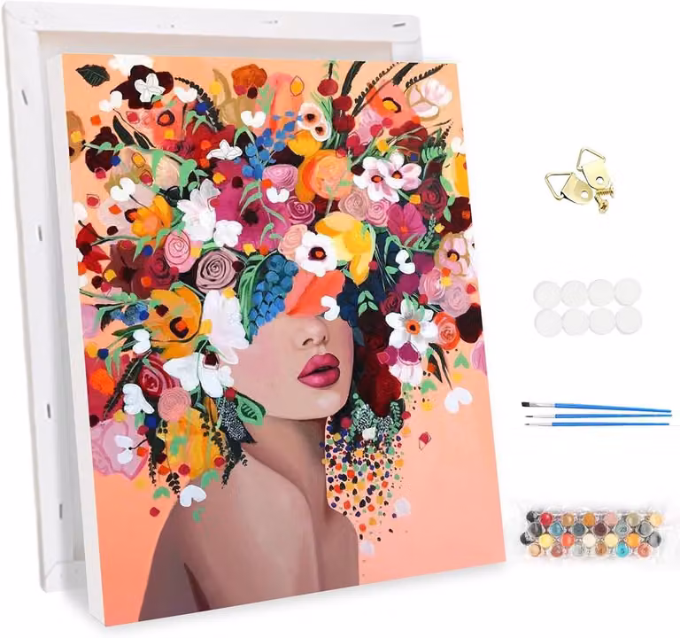 DIY Schilderen op Nummer voor Volwassenen met Lijst - Meisjes en Bloemen Schilderset met Acrylverf en Canvas - 30 x 40 cm