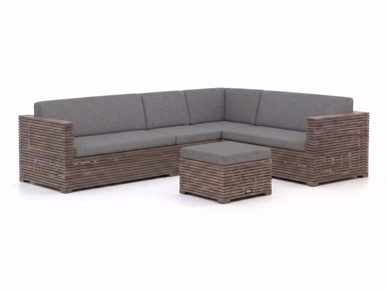 ROUGH Hoek loungeset voor 6 personen in Old Teak Greywash met kussens