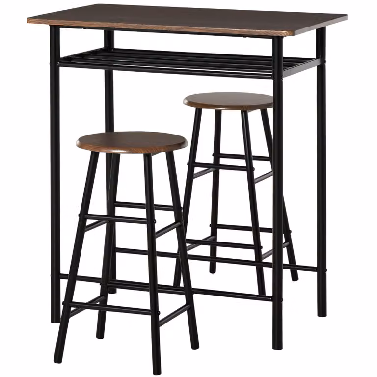 HOMCOM 3-delige barset industriële stijl met tafel en twee krukken, zwart eik, B/D/H: 80 x 50 x 90 cm